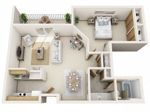 Floor plan for 1 bed, 1 bath, 803 sqft